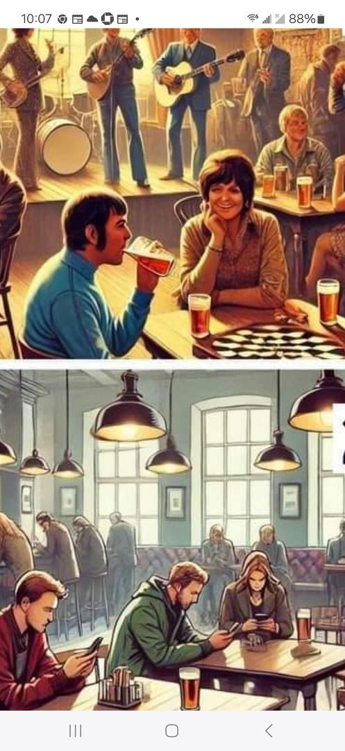 Night life in 1975 and Night life today at a local bar.