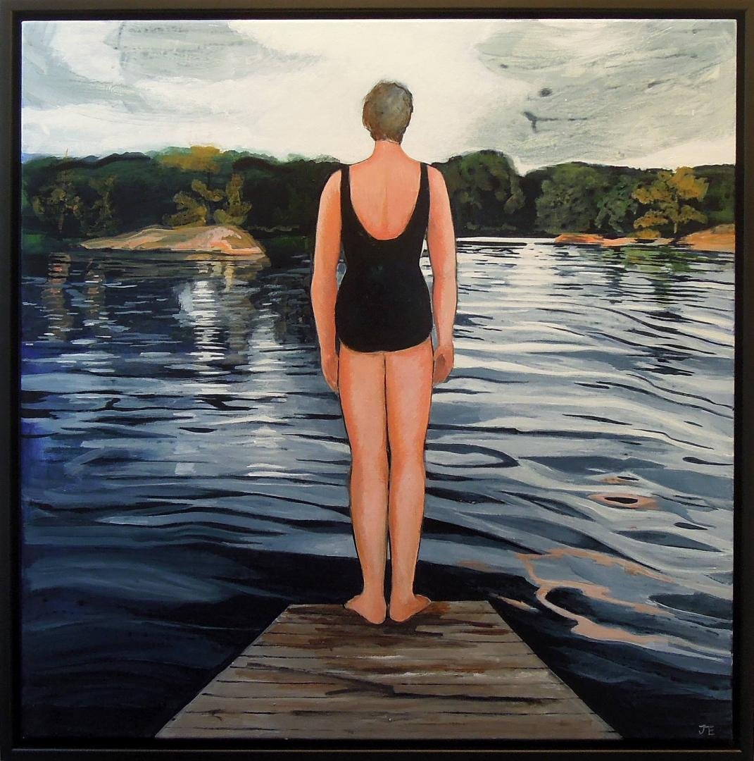 I tend to return to water and to this lone figure when things are about to change. This was painted in 2016 . Crossing the water body - reaching the other shore stuff. Just hung it in my studio to push the other work