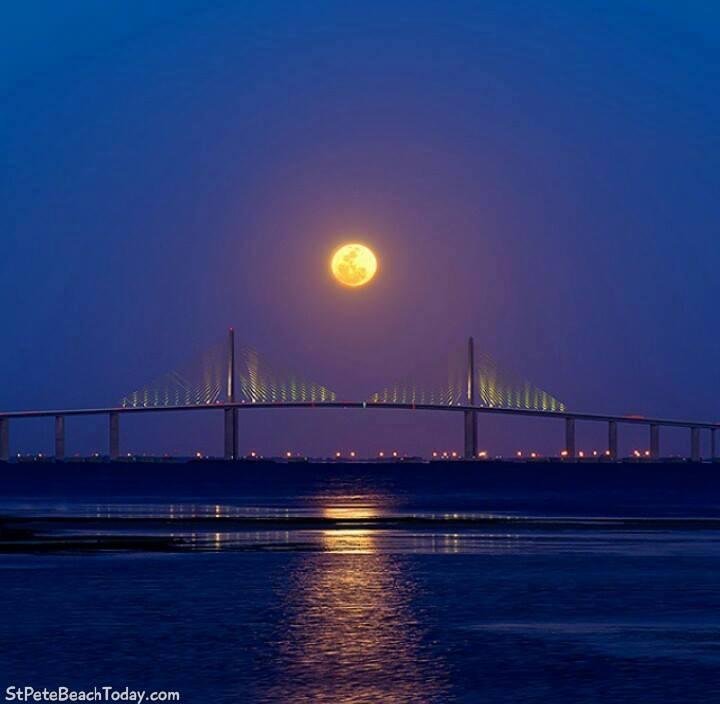 The moon over the Skyway Bridge is quite picturesque.