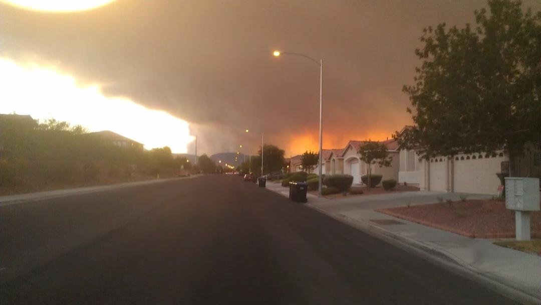 This is not sunset here in Vegas. It's from a major brushfire in the mountains just to the west of town.
