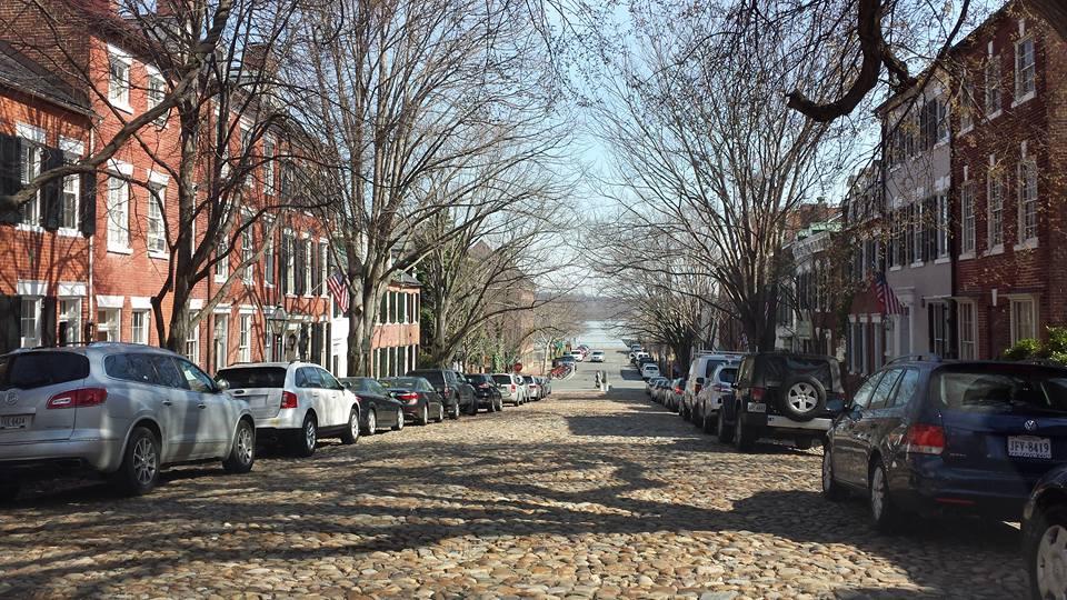 Cobblestone street in Alexandria, VA.