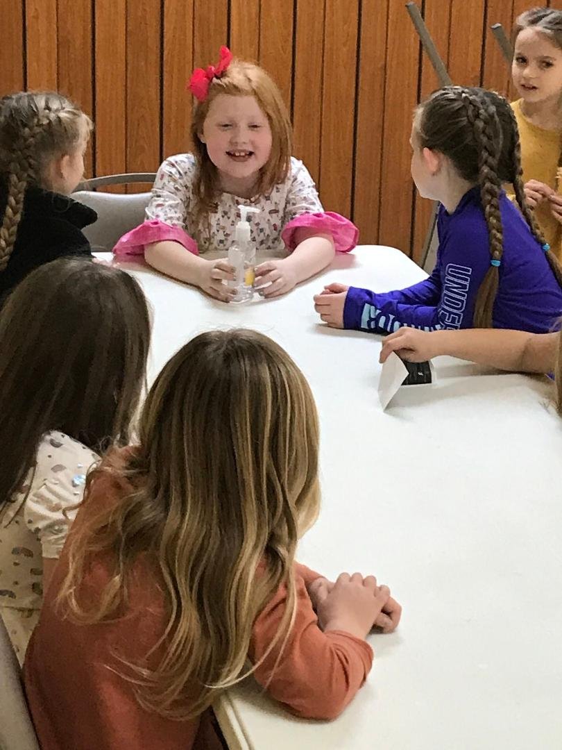 At our granddaughters 7th birthday party. She wanted to start with a business meeting! Definitely a Baptist one…when asked what the business meeting was for..she said “NOTHING”!