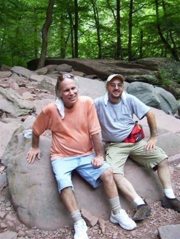 Me and Tattoo Pete, exhausted after steep climb