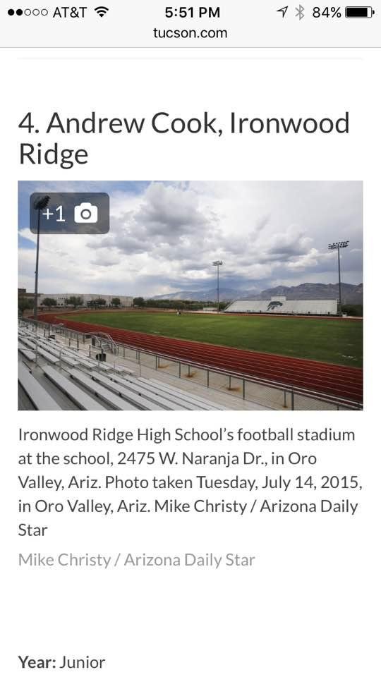 Grandson Andrew ranked #4 of Top 10 Receivers in Southern Arizona