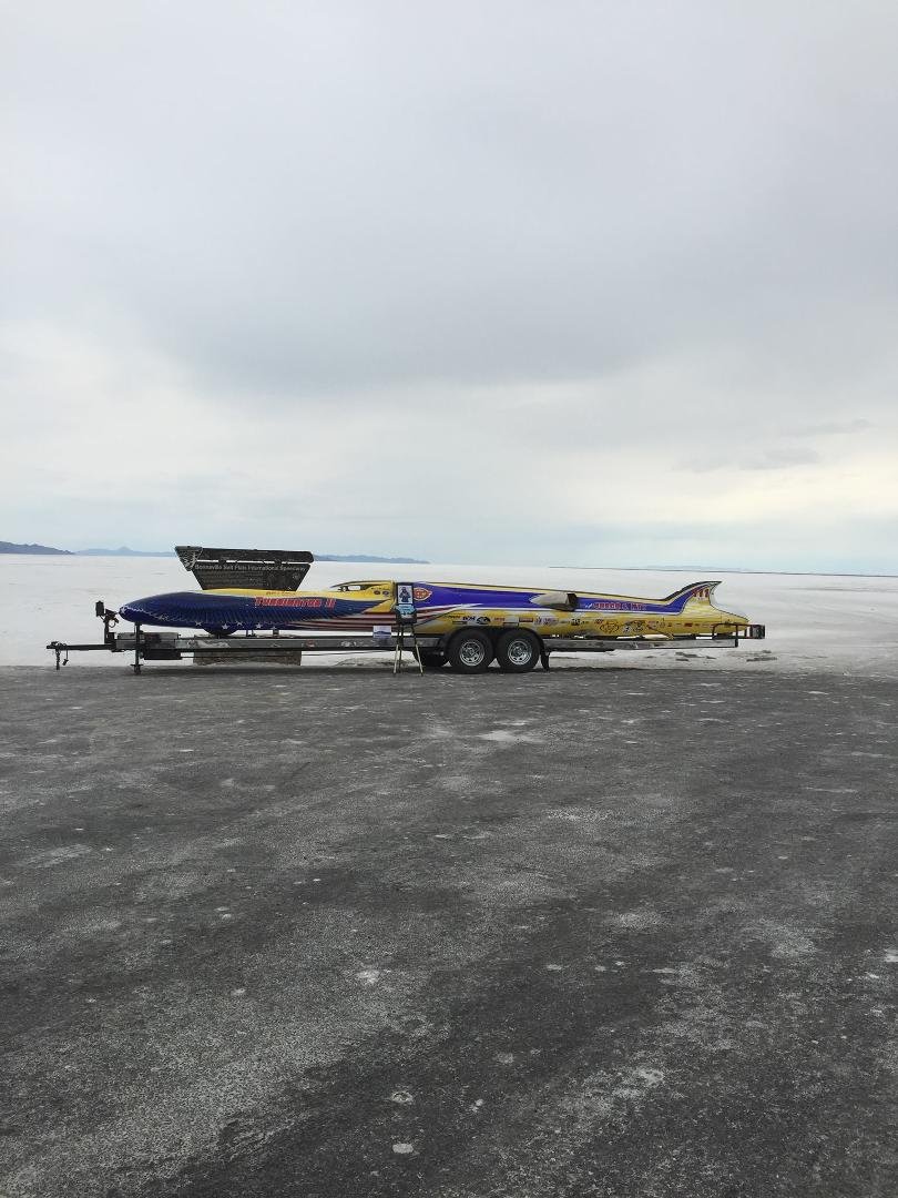 I am at the Bonneville Salt Flats in Utah. This car was was driven at 458.481MPG. Your mind plays tricks on you, making you think you are standing on ice.