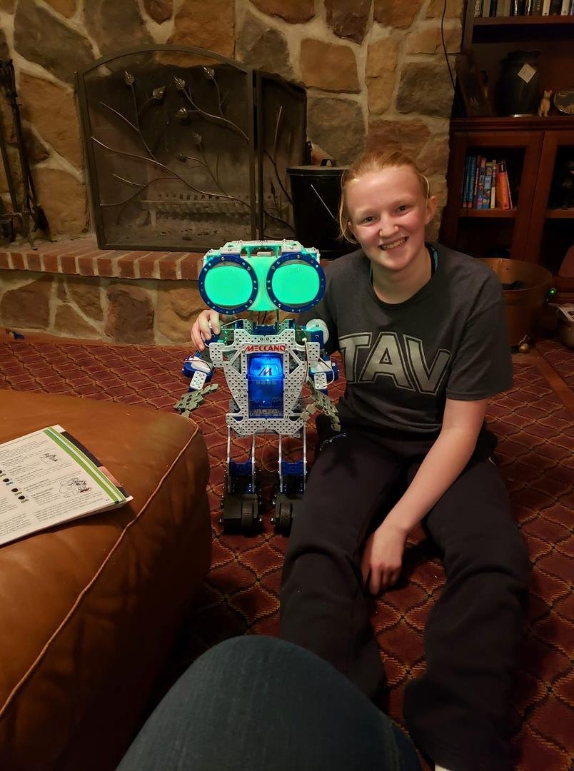 Lauren and the robot she built. She/he is very bossy!!
