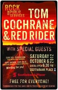 Are any of my FB friends feeling volunteerish? On Saturday, October 6th Tom Cochrane & Red Rider are playing a free concert at Scotiabank Place in support of the Dave Smith Youth Treatment Centre Foundation - an organizatio