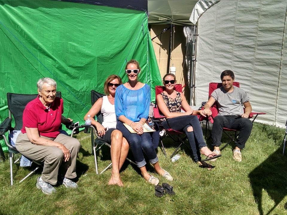 Foiled Again (Joan's stained glass bus) staff picture from the Wild Blueberry Festival in Paradise, MI.
Joan (CEO), Cindy (Event Coord), Carmen (Legal), Taylor (Mkt/Promo), and Joe (Asst Roadie).