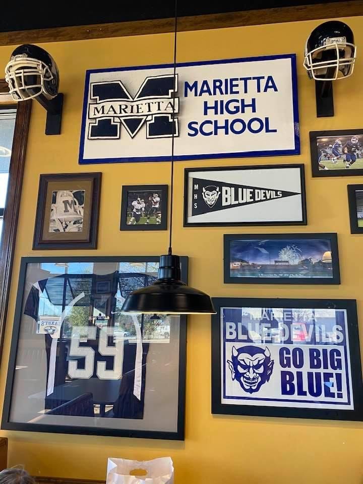 Ate lunch at Zaxby’s in Marietta today with my daughter! Was awesome to see #Marietta #Blue Devil Pride on display!!!! Also, memories of the Wrestlers that use to come to the Cobb Civic Center...great memories!