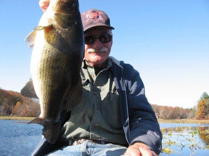 Had a decent day of bass fishing today at a shallow weedy lake.  Fished a Black & Blue Lunker City Panhead swim jig through the dying pads, Caught 5 bass with the largest 2 weighing 3lb 2oz and 5lb 3oz. It has been a tough 