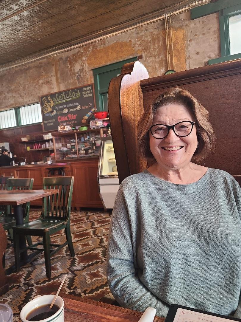 Eating at Schilo's the oldest restaurant in San Antonio. Serving breakfast all day.