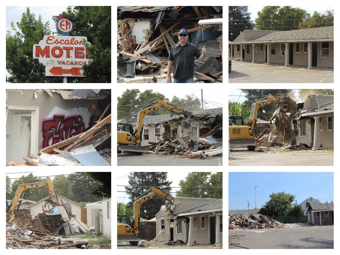 Yesterday saw an end of an era and the beginning of a new one when most the Escalon motel went down to make room for a youth center.