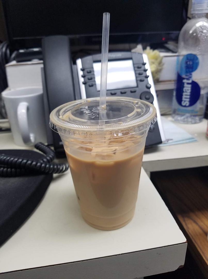 So, I'm coming off of a migraine, right? My recovery regimen is pretty direct, and it includes caffeine. Anyway, I walked to the local coffee shop and asked for the largest iced latte they had, and I got this little thing h