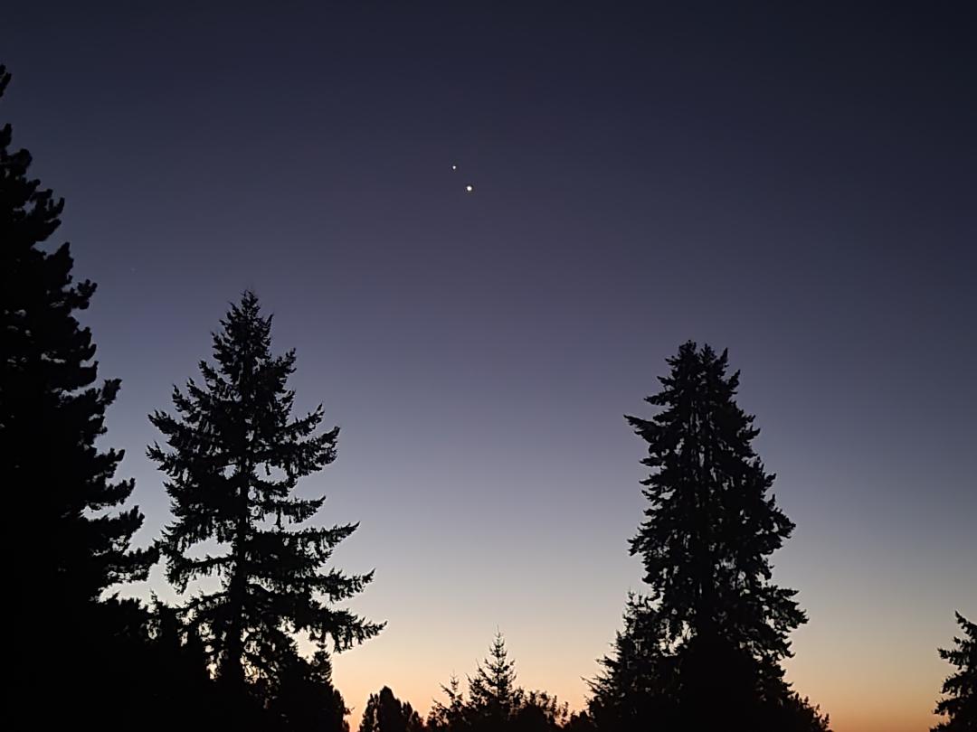 Venus and Jupiter from my deck this morning around 5:15am.