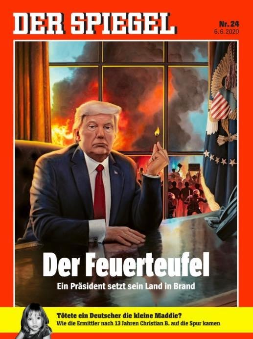 Germany REALLY loves Donald Trump
TRANSLATION: The president is a devil who set his county on fire