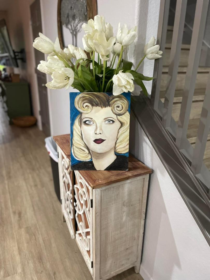 I was going through photos in some of the boxes and ran across this painting that my daughter did Amy it was of my mom Beatrice. This was some of her early work brought back good memories of my mom when I was little.