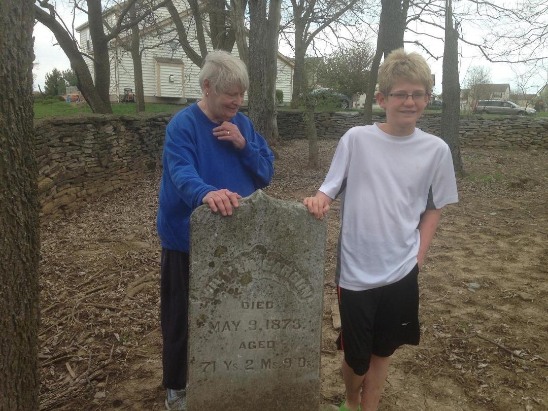 Carson, his Grandmother Cross (nee Carson), and his Great-Great-Great-Great Grandfather, William Carson at the Carson Cemetery (Concord Township, Delaware, Ohio)