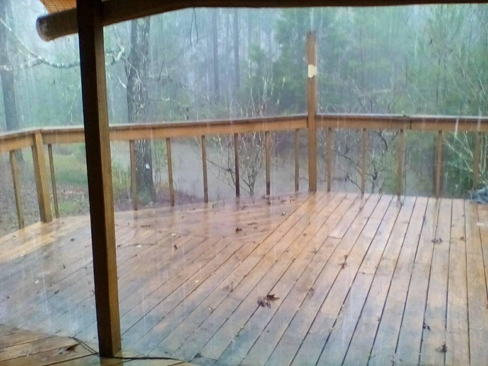 Raining a second day so hard our dry pond is almost full. Tornados in our area but no basements! Need to click my heels and be back in Kansas.