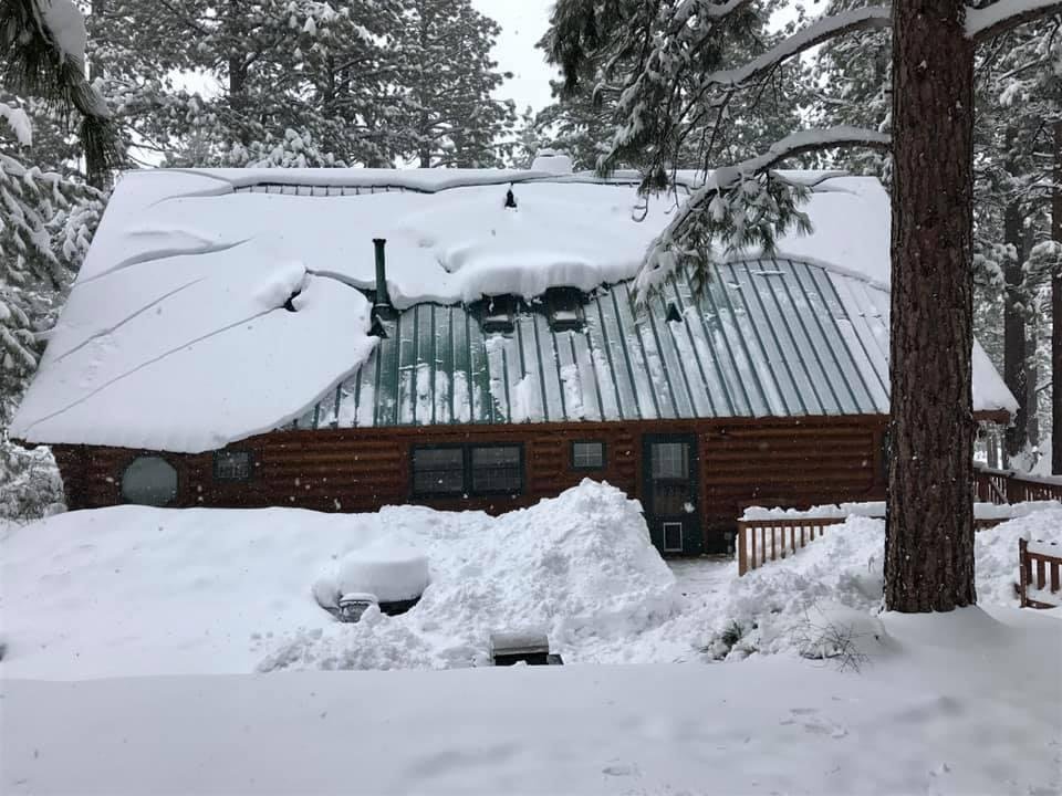 A view of the back while in Charly’s back yard, stomping a track on snowshoes in 30” inches of snow for a 12” dog.