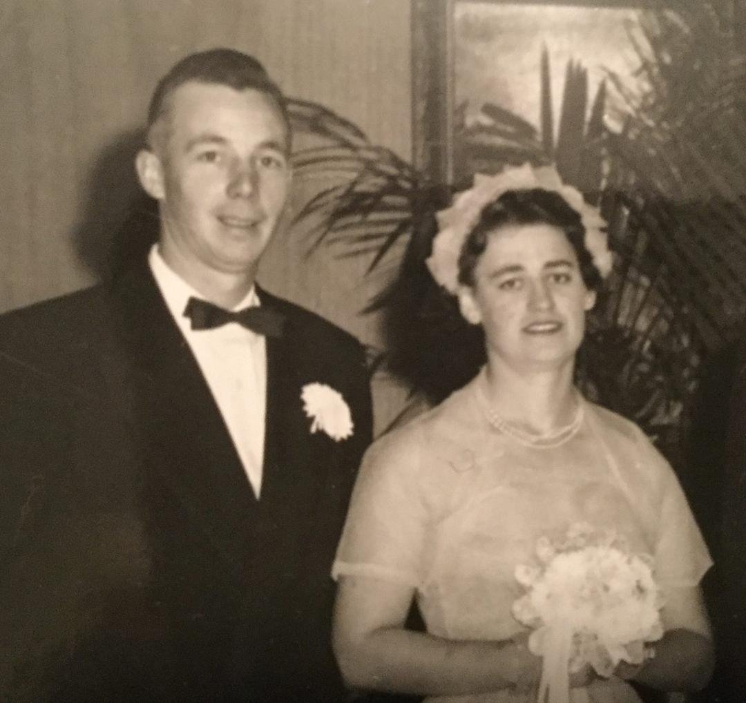 Marion and Lew at our wedding in 1957.....what a great moment in time❤️