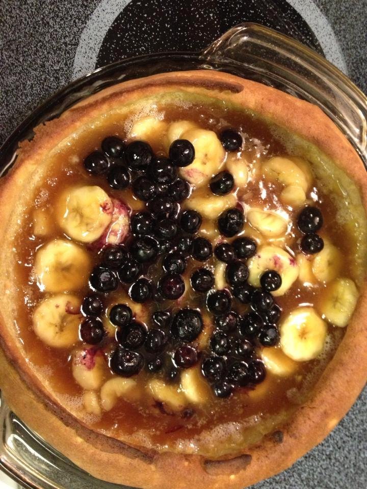 Dinner tonight So good I had to share. Recipe on Pinterest My board Food. Puff pancake with banana rum sauce. celebrating with Jerry He had a closing today. Yea!!!