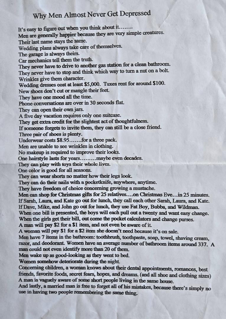 Found this going through one of the boxes of stuff my wife had saved over our life together. Pretty much says it all