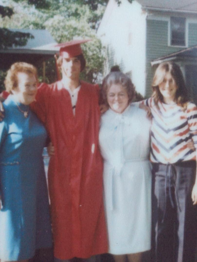 Hi. My 1978 graduation pic from Harvey High School. My Grandmother, Mom,and my sister Katie. Let's all pray for many more memories my friends.