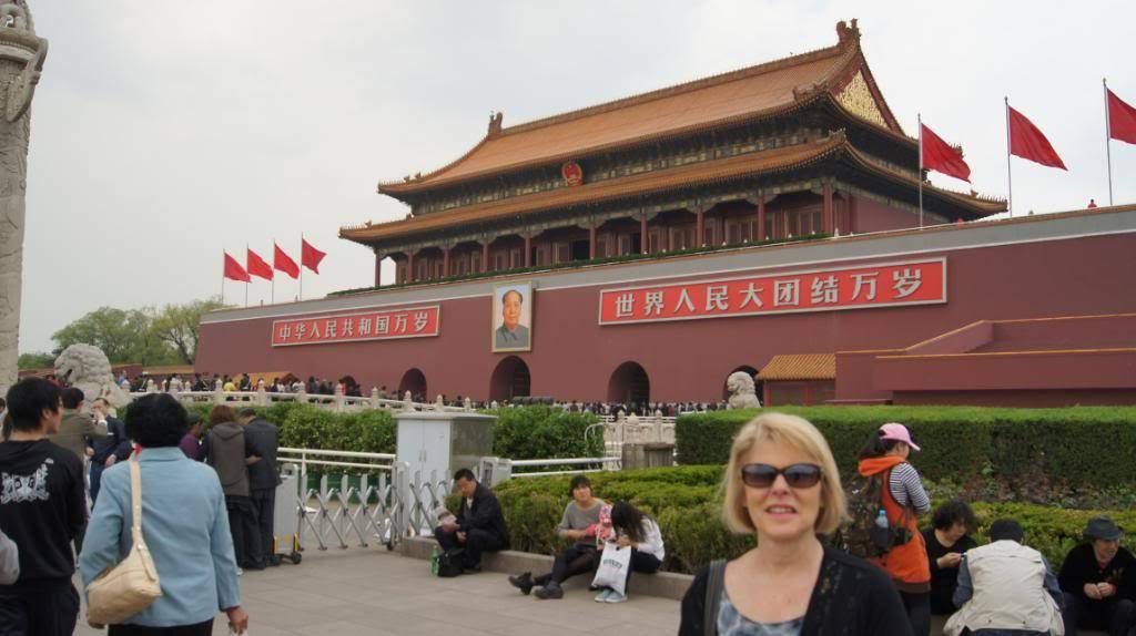 Karen standing in front of Tienanmen Square in Beijing in 2011.