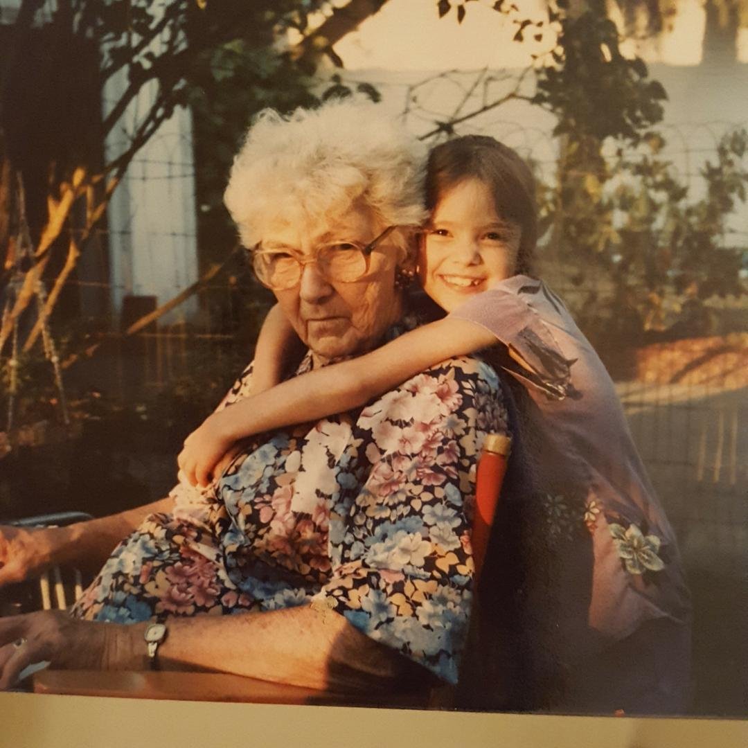 Me and my Grandma Nell.  Not sure why she is not smiling.  ?