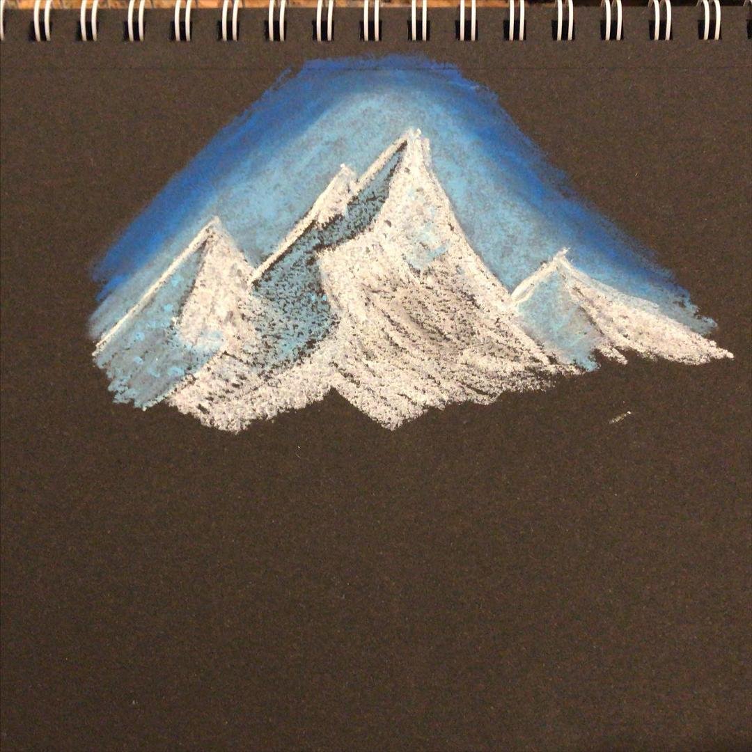 Mountains - oil pastels on black paper