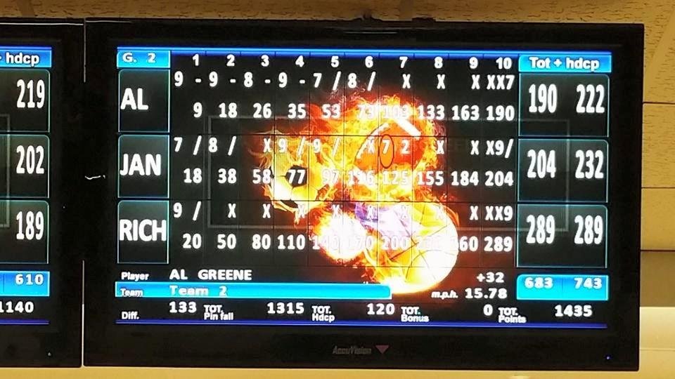 So close and yet so far... Both of those 9's were right in there too.  Oh well, 719 series and I'm happy.  We've now won 20 games in a row.