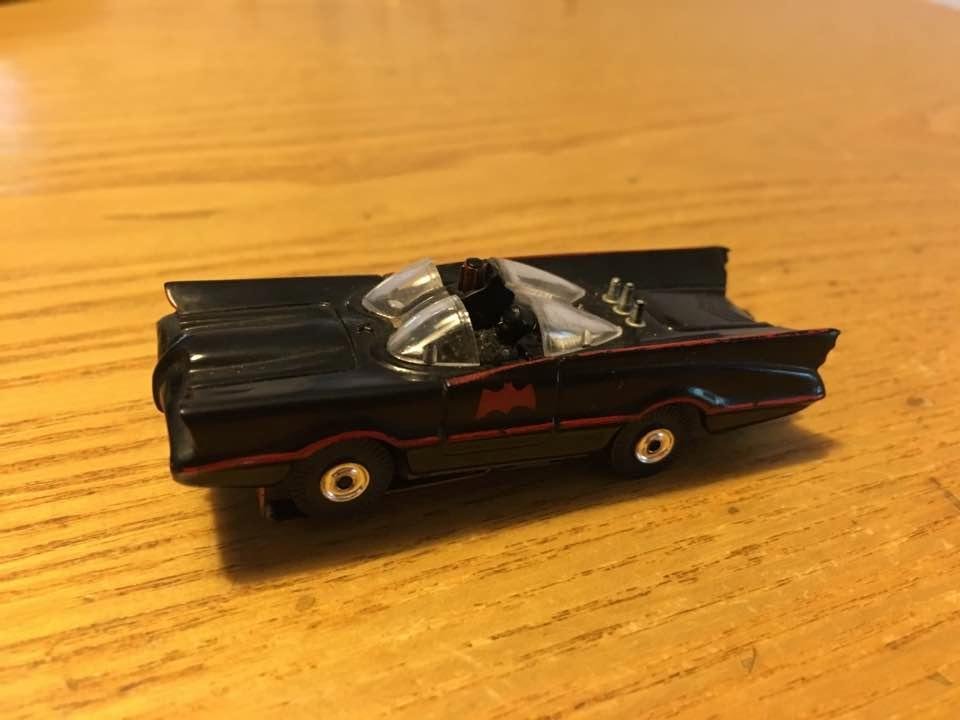 A small salute to Adam West. I still have this 2" 1/64 scale Aurora slot car from the 60's. It wasn't the fastest car, but was the coolest!