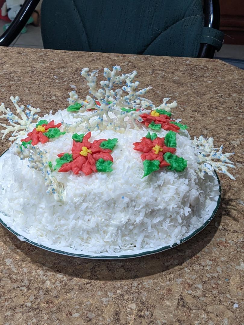 A Christmas take on an old family recipe for snowball cake. Yummy.