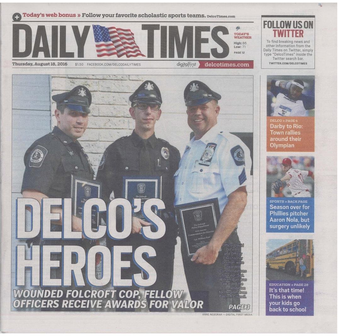 Shout out to my nephew David DePietro. Front page of the Daily Times today.
