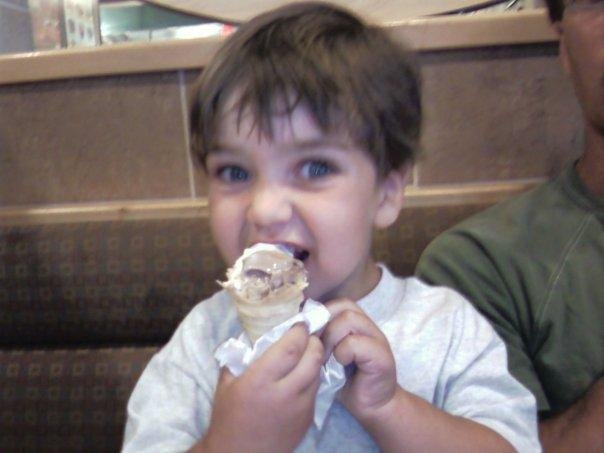 here's my youngest grandson. He is eating a DairyQueen ice cream cone for the first time!