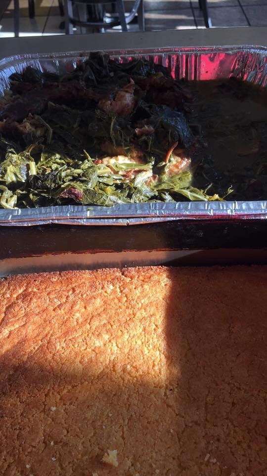 Collard greens with smoked turkey and cornbread