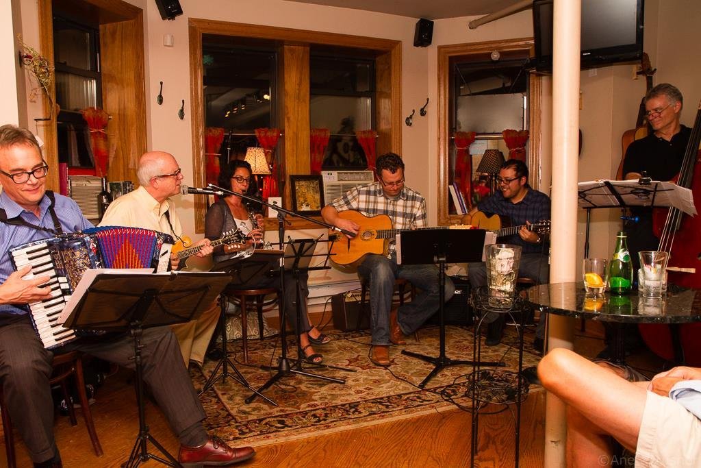 Playing mandolin with the Radium Swing Band last Saturday night at the Eastgate Cafe in Oak Park, Il. Photos by Aneta Trusner