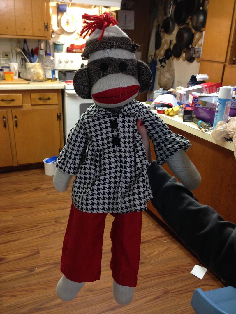 Now know that the American Girl doll clothes that I made fit a sock monkey!!