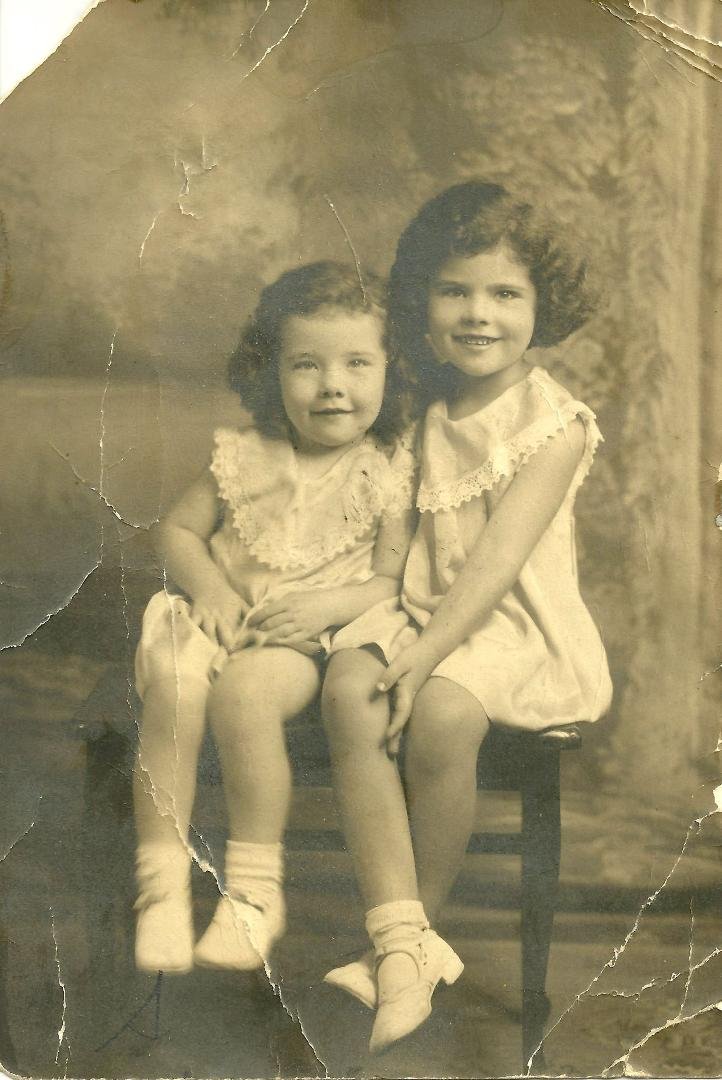 Just had to post this sweet picture I was given by my cousins this past weekend while celebrating the life of their father my Uncle Jim Mastrian. It's my Aunt Tish (Nora Patricia Coyne Mastrian) and my mom (Mary Elizabeth C