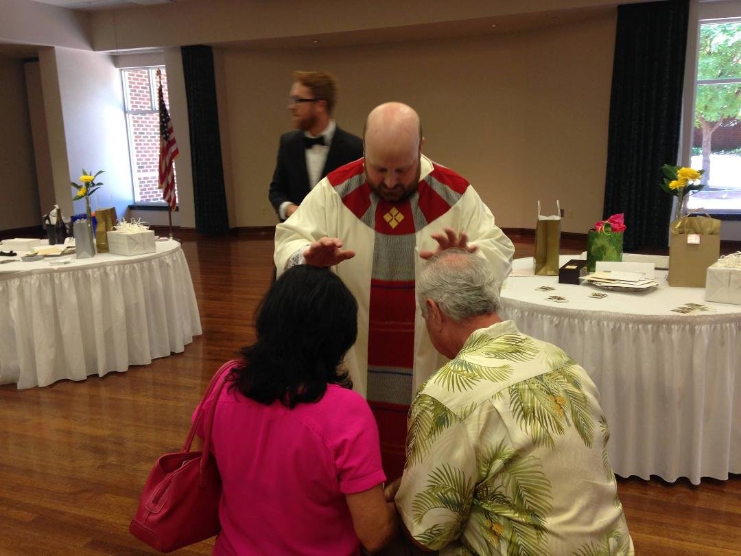 First blessing from Father  Daniel Grover with Gina Casprowitz Atkins