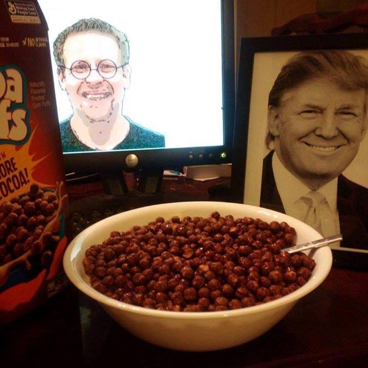 Tagged in Jonathan Mase's photo: Jonathan Mase loves Cocoa Puffs. "Or, as I call it, a small, intimate dinner with some friends. Or, as Hillary calls it, her largest crowd of the season." -President Donald J. Trump, 2016 Al