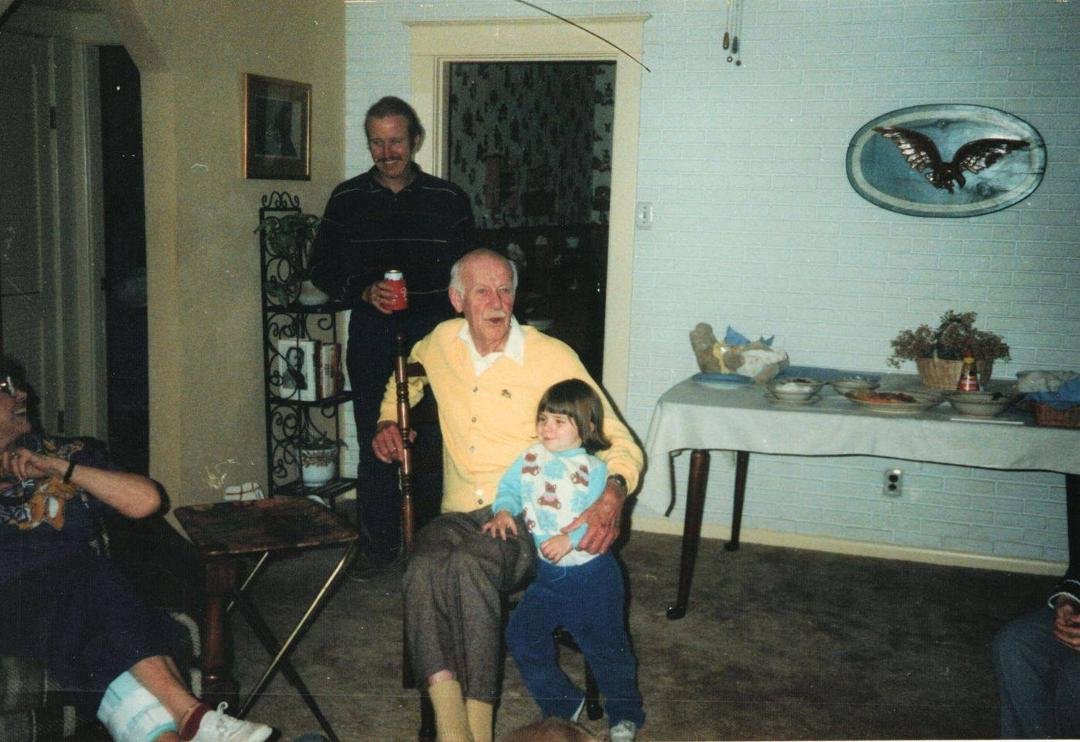My father -in-law Bob Forman with Granddaughter Jennifer Wiemer. My brother Gary is in the background talking to my mother-in-law, Rita Forman in the lower left corner. This was at our house in Lemay back in the 1980's.
