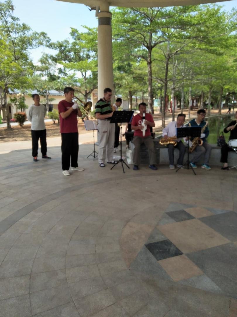 Having fun playing my new saxophone in the park with a local band. I haven't played in nearly 30 years...