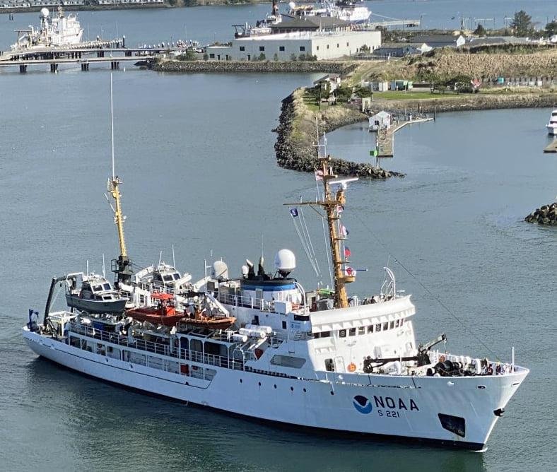 Will's ship NOAA's Rainier. That's Will on top deck... no really that's Will... haha