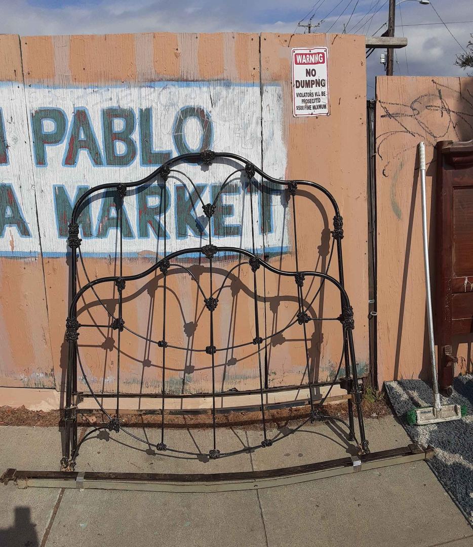 Very heavy cast-iron bed black enamel early 1900s