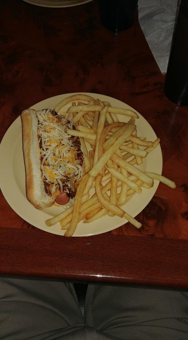 It is cold today.  Thought I should try to warm up with a Chilly Cheese Dog from the Highway 150 Blues Cafe.