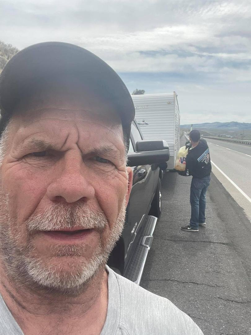 I’m not much of a gambler but while pulling my cousin’s RV from Mesquite, Nevada, I did gamble that I could make it to Baker City, Oregon, with the gas I had in the truck. I lost the gamble by two miles. Fortunately, I sign
