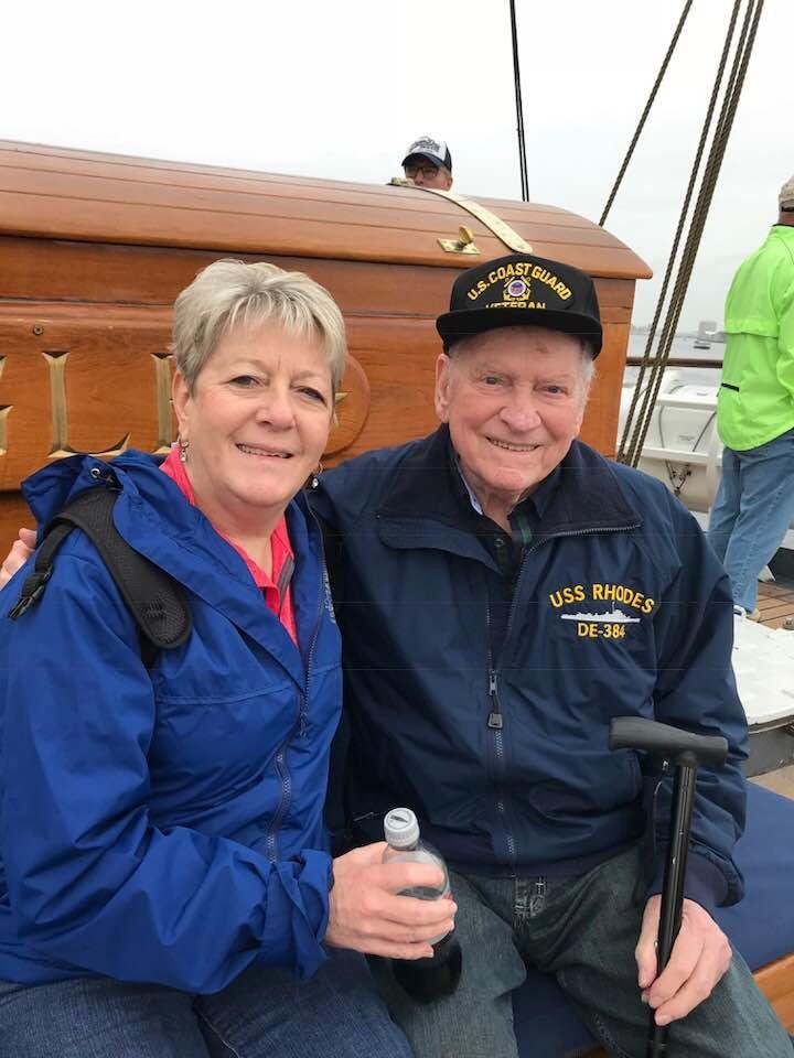 So happy to get this cutie down to Fleet Week! He only wanted to see one tall ship but he was happy!! And this people is why you stand for the National Anthem!!! This man is so proud to have served his country!! He has e