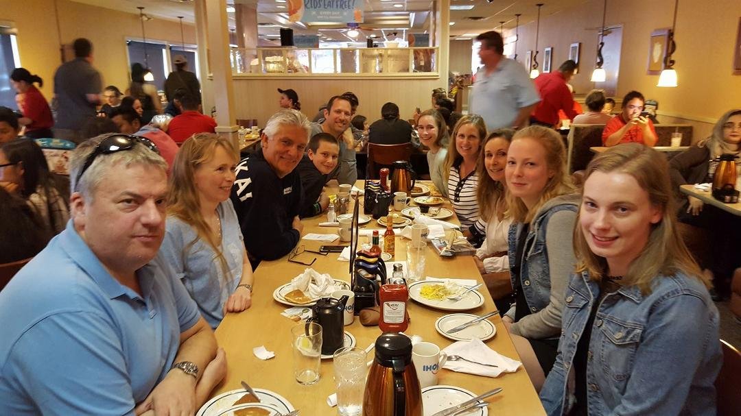 Having a wonderful time at breakfast with my family from Norway and California.