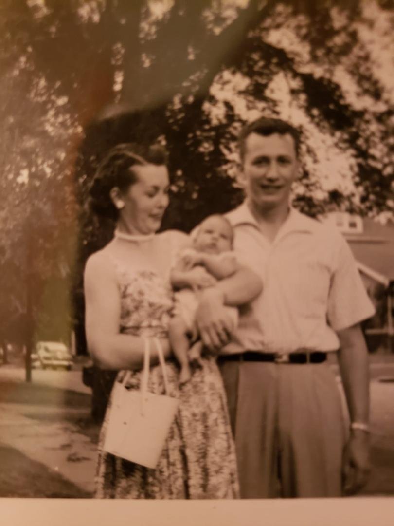 Happy heavenly Mother's Day to my mom holding me at 1 mo old in July 1957